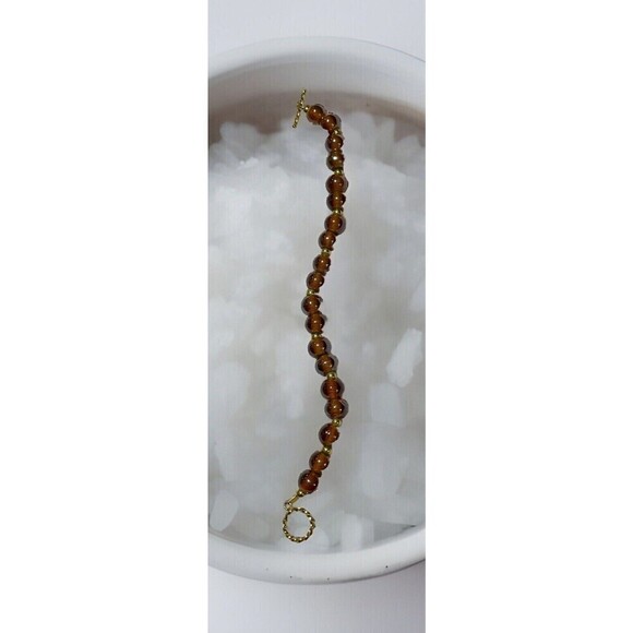 VTG 7.5in Bronze Brown Glass Beads Gold Tone Boho Beach Native Hippie Y2K - Picture 2 of 8